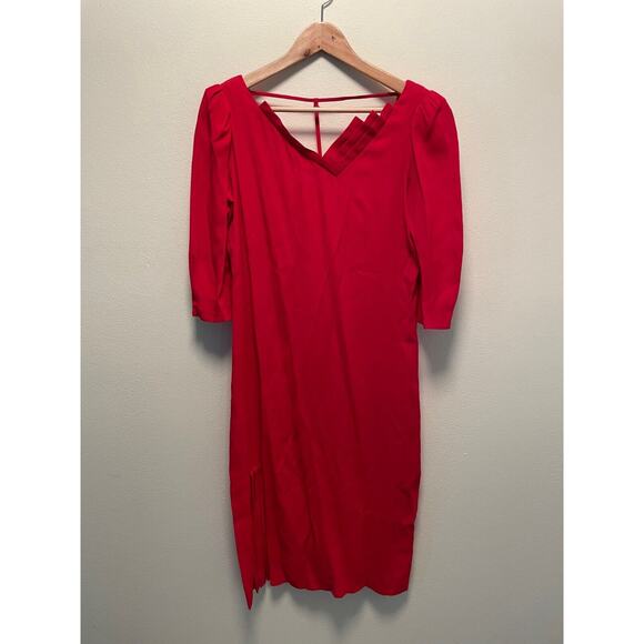 Vintage MoonGlow Womens Dress Medium Red V-Neck 3/4 Sleeve Ruffle Mod Retro 70s - Picture 1 of 9